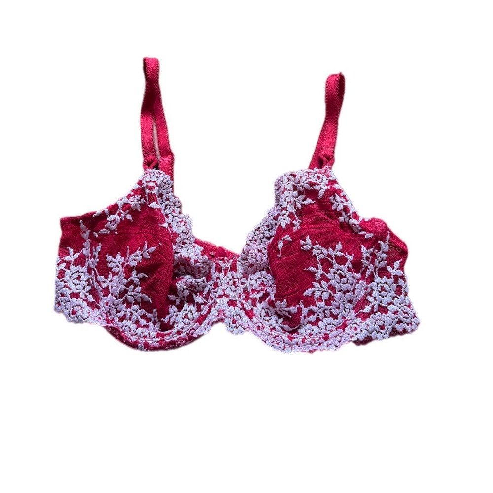 Wacoal Lace Underwire Bra Womens‎ 36C Red Lilac Excellent Unlined Floral 65191